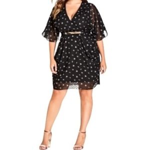 City Chic Black Floral Swiss Dot Chiffon Dress